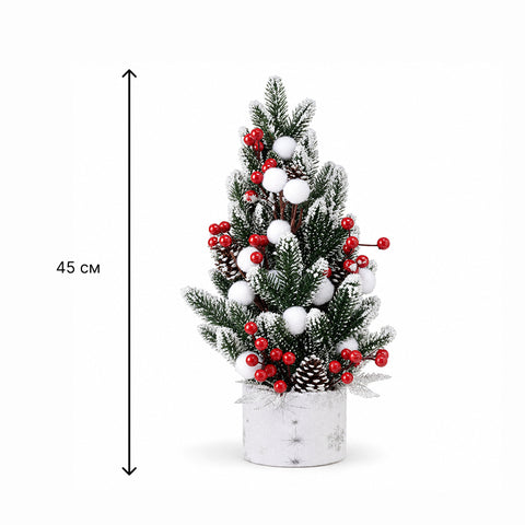 Ялинка в горщику «Snow Pine» засніжена з ягодами та шишками