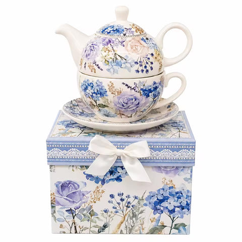 Чайна пара «Hydrangea» — чайник, чашка та блюдце (чайник ставиться на чашку) у подарунковій коробці