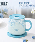 Кружка термос TYESO Palette 355 мл блакитна з квітковим принтом і кришкою