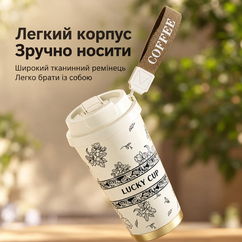 Тамблер «Lucky Cup» з тканинним ремінцем COFFEE