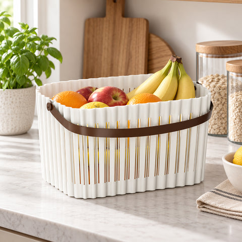 Білий короб 26,7x18x14,5 см з двома боковими ручками зі штучної шкіри
