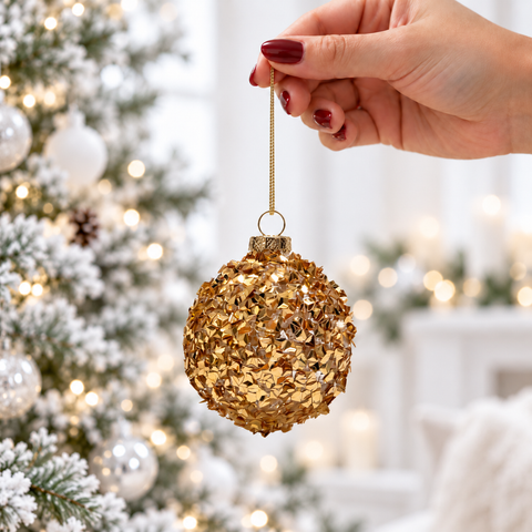 Іграшка на ялинку «Goldleaf» куля золота з фактурними лусочками