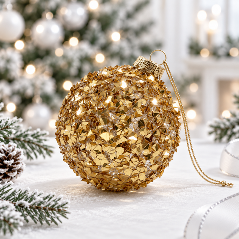 Іграшка на ялинку «Goldleaf» куля золота з фактурними лусочками