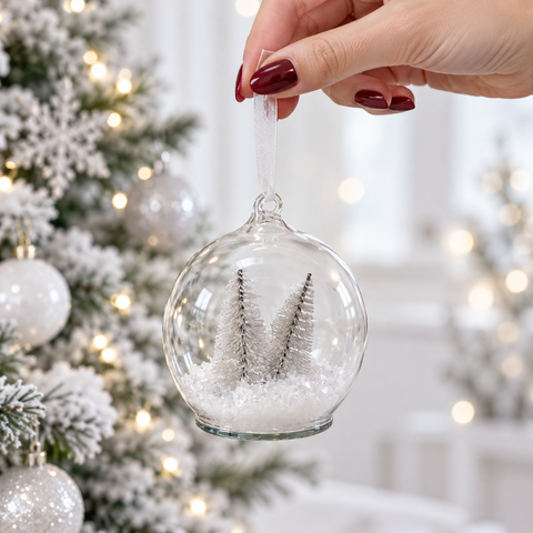Різдвяна куля «Twin Pine» скляна зі сніговими ялинками всередині